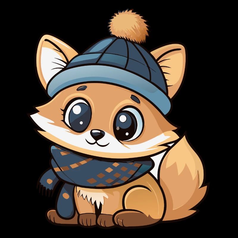 Cute fox with scarf and bobble hat.