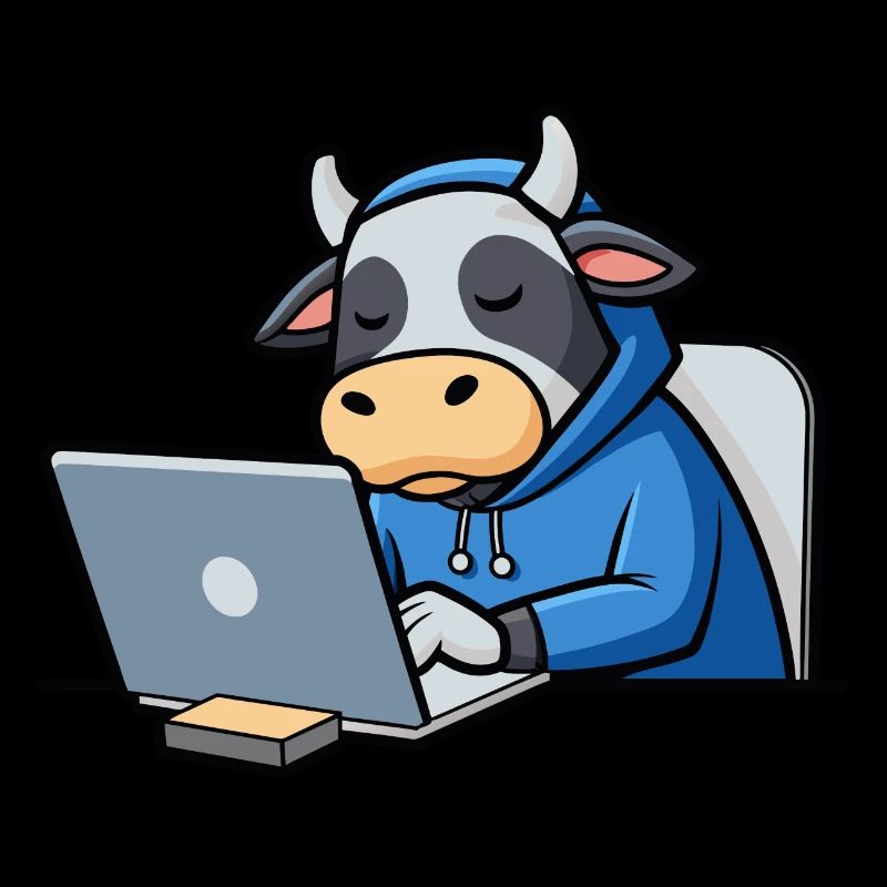 Niedliche Hacker Kuh schläft im Hoodie vorm PC