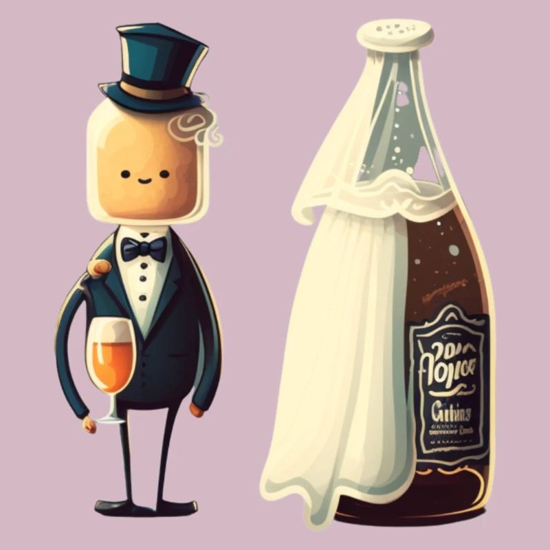 Bräutigam heiratet eine Bierflasche