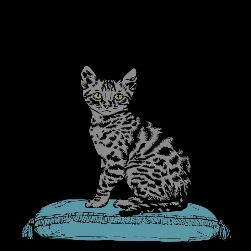 Gray Cat Mummy Cat on Blue Pillow
