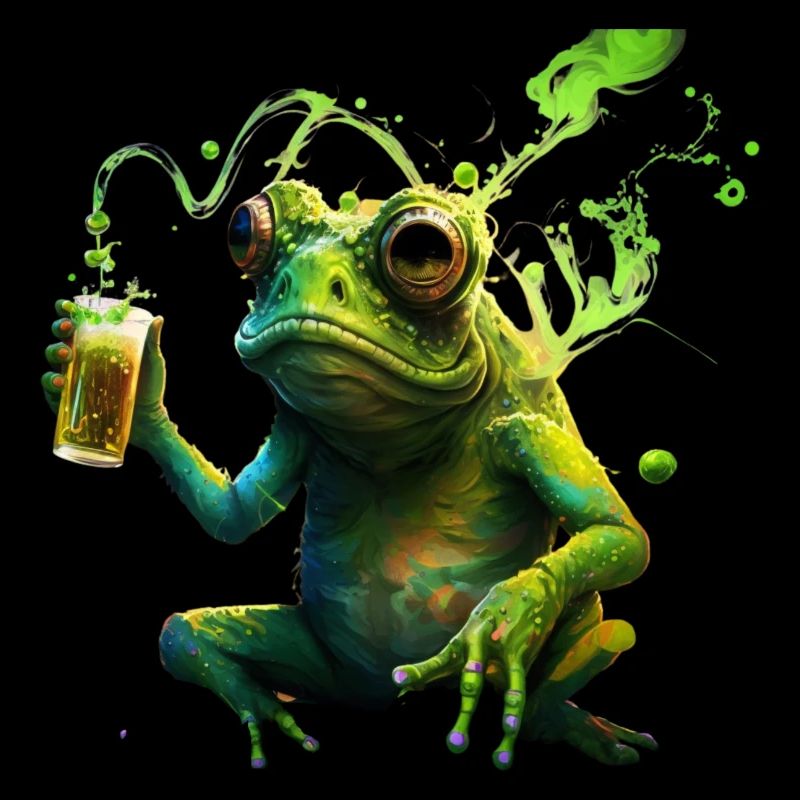 Funny frog enjoying his beer