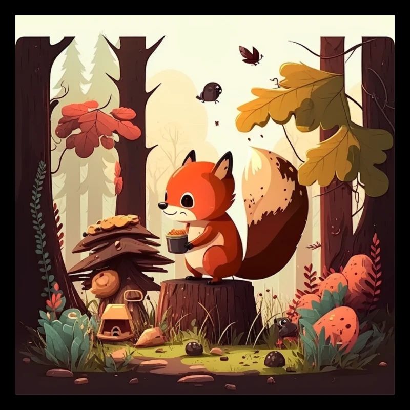 Squirrel Eats Nut in the Forest