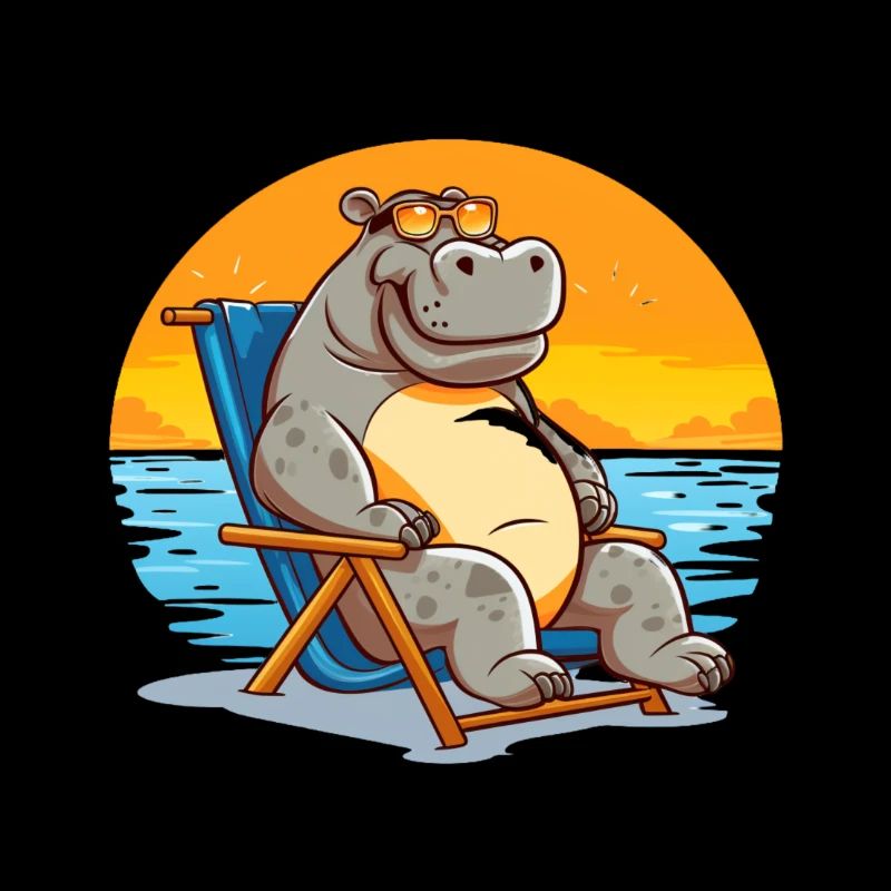 Hippopotamus sunbathing in a deck chair