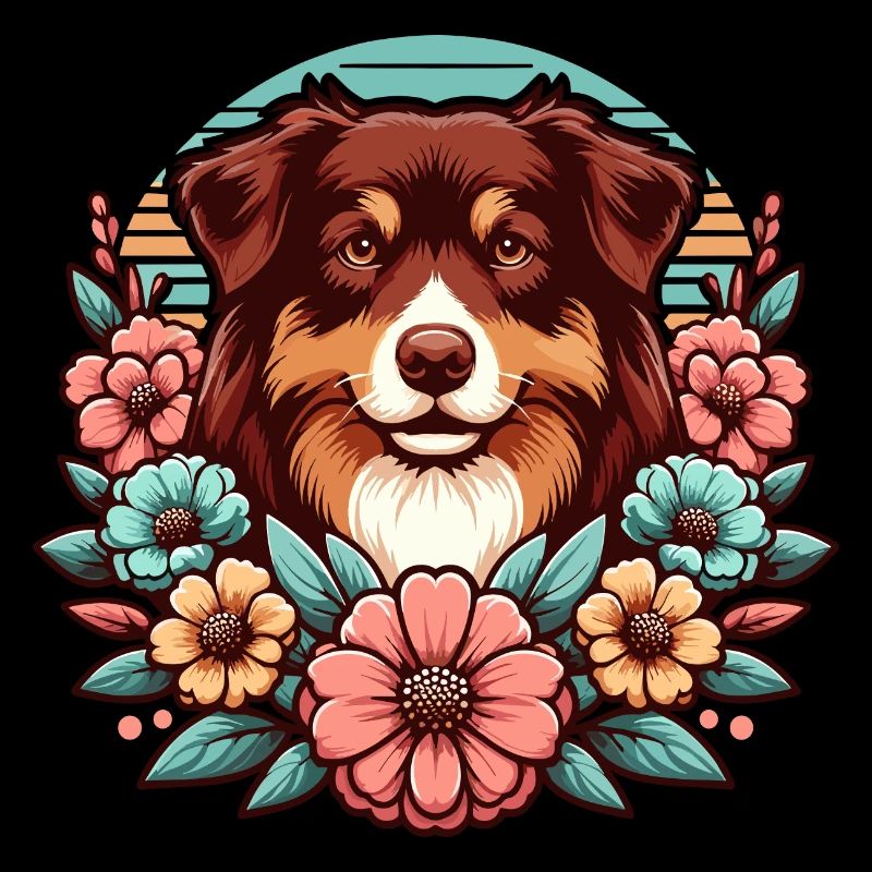 Australian Shepherd red tri Pastel Retro Blumen