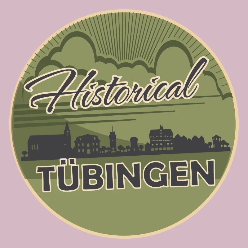 tübingen, skyline, cercle, coupe ciseaux, vert, rétro