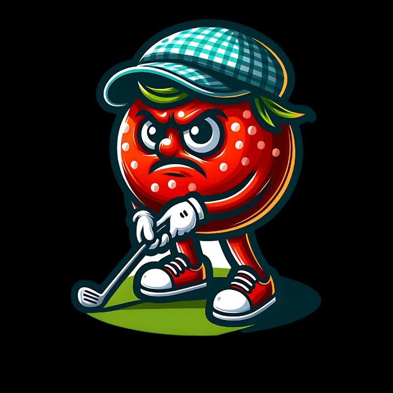 Drôle de tomate de golf avec chapeau élégant prêt pour