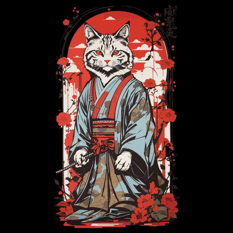 Samurai Katze Japanische Ukiyo-E Katzen Kunst