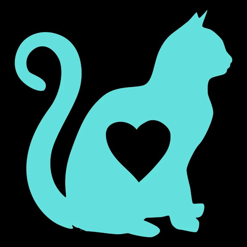 Turquoise cat heart silhouette cat lover black