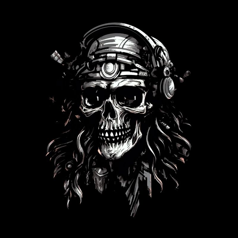 Helmet Pilot skull head, Digital Illustration,