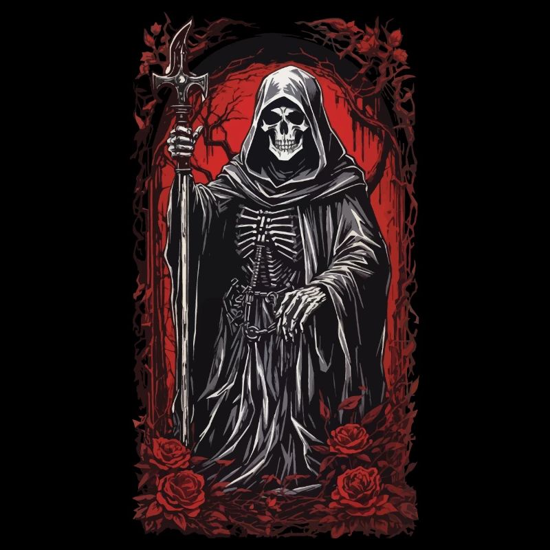 Okkult Gothic Sensenmann Skelet Rosen Design