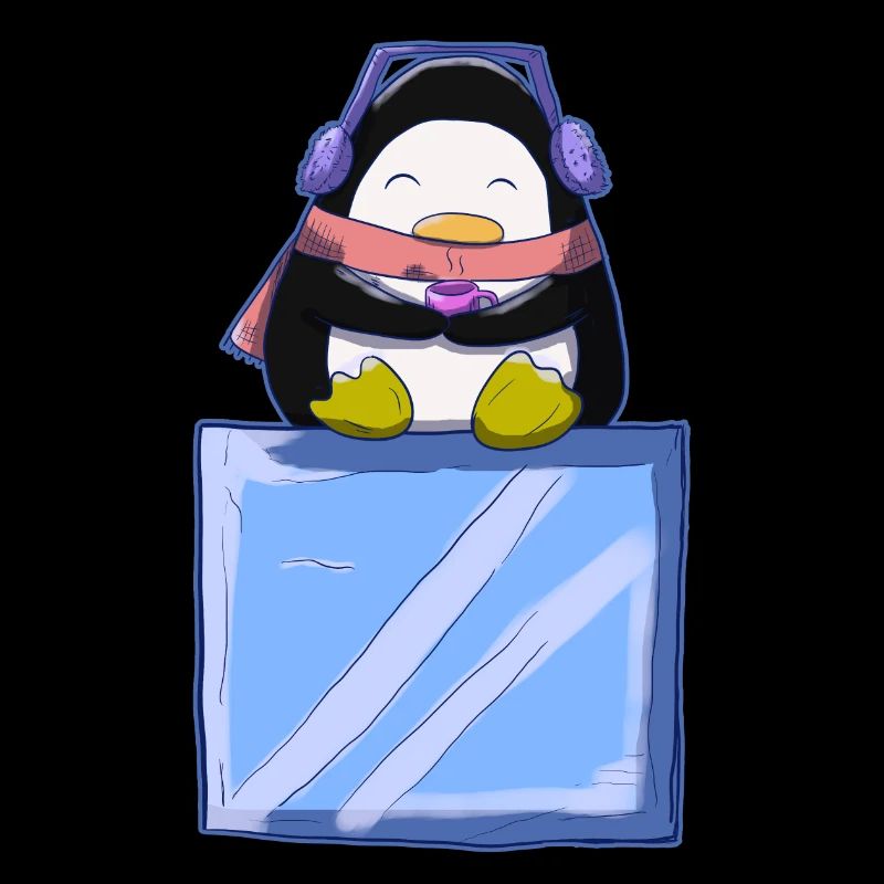 Niedlicher Pinguin mit Eiswürfel