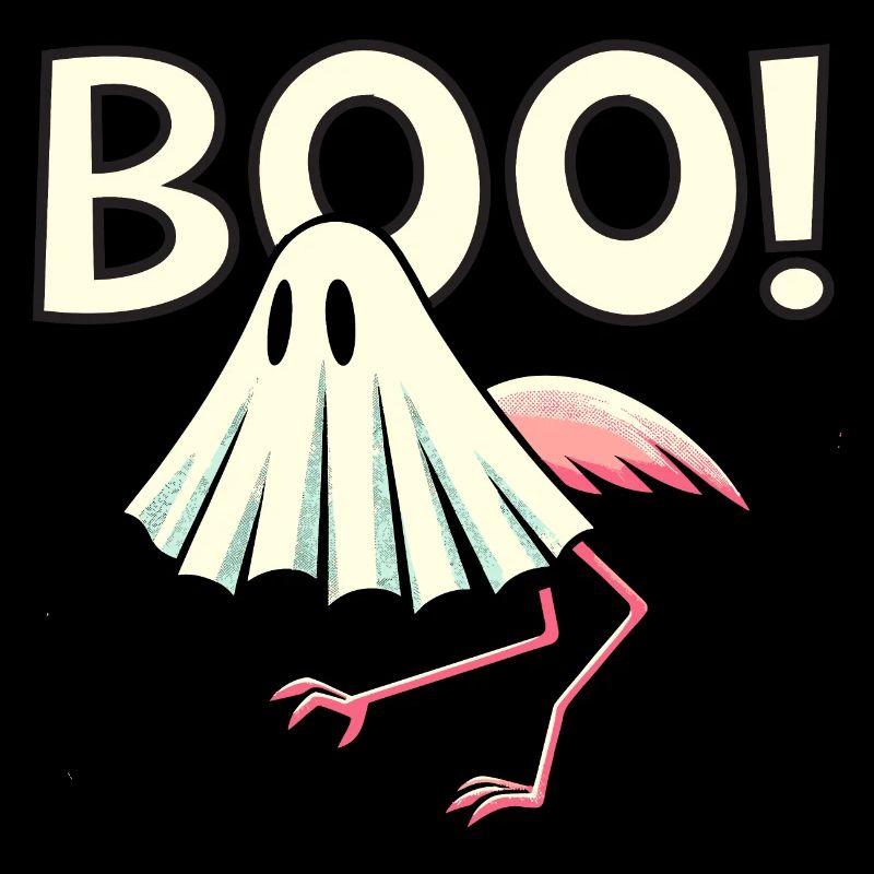 Flamingo Verkleidet als Gespenst ruft "BOO!"