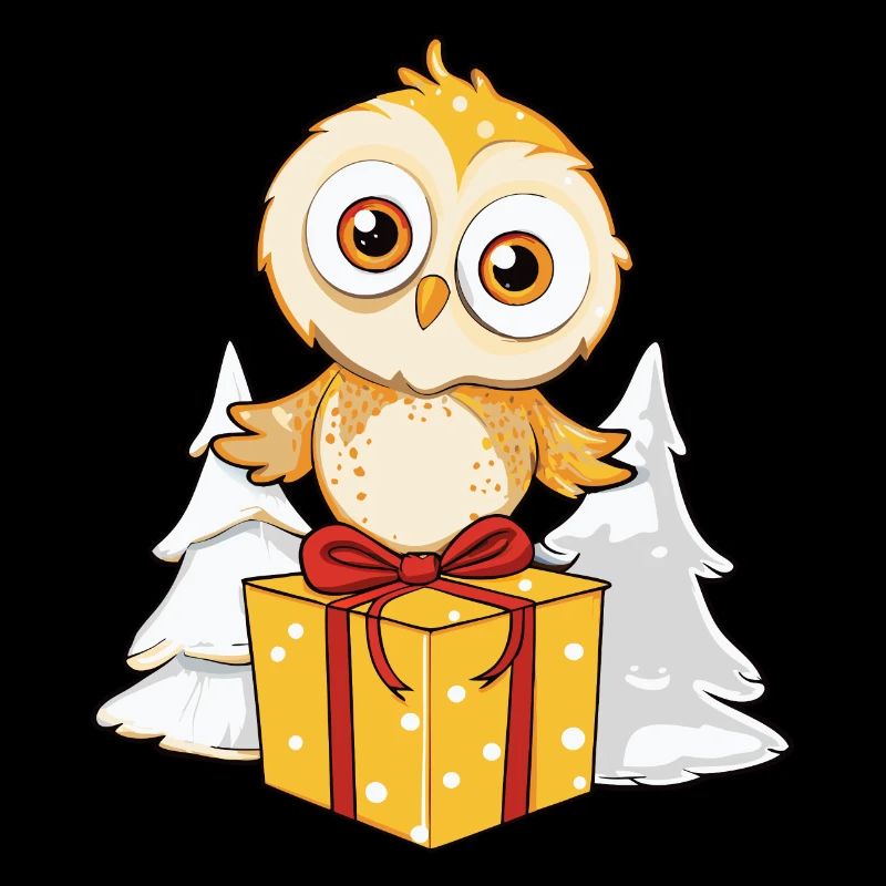 Niedliche Eule mit Geschenk an Weihnachten