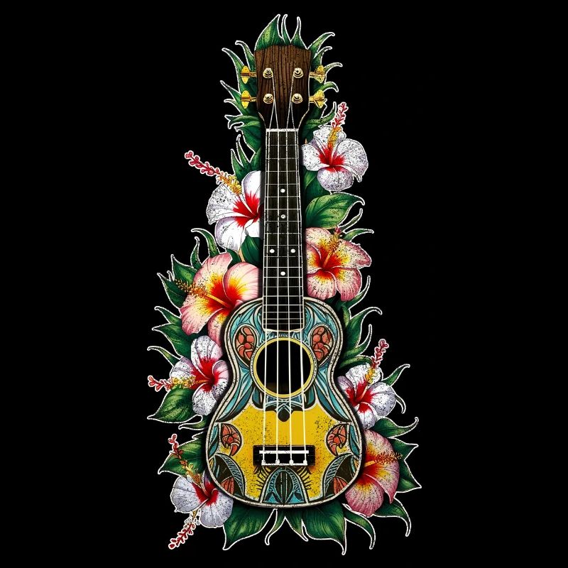 Ukulele mit Hibiskus KI