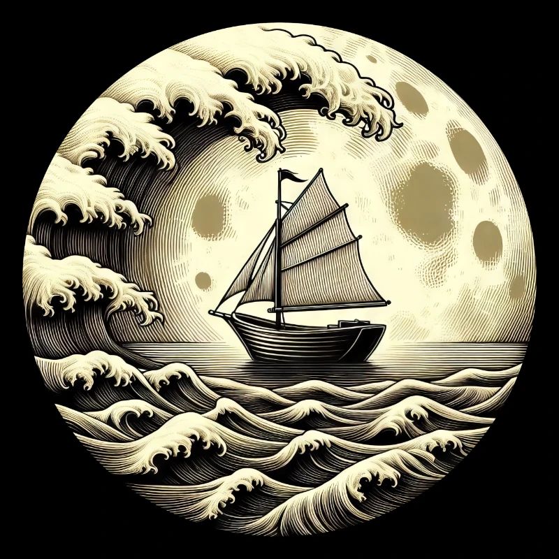 Vintage Sailboat Single Master Tsunami Storm