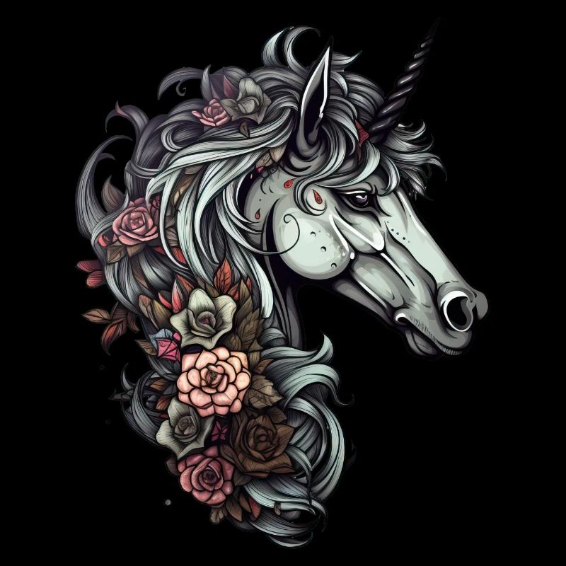 Goth Gothic Unicorn Mystical Horror Fleurs