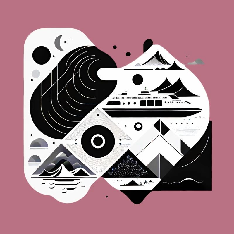 Collage Modern-Stil/ Berge, Schiff Landschaft