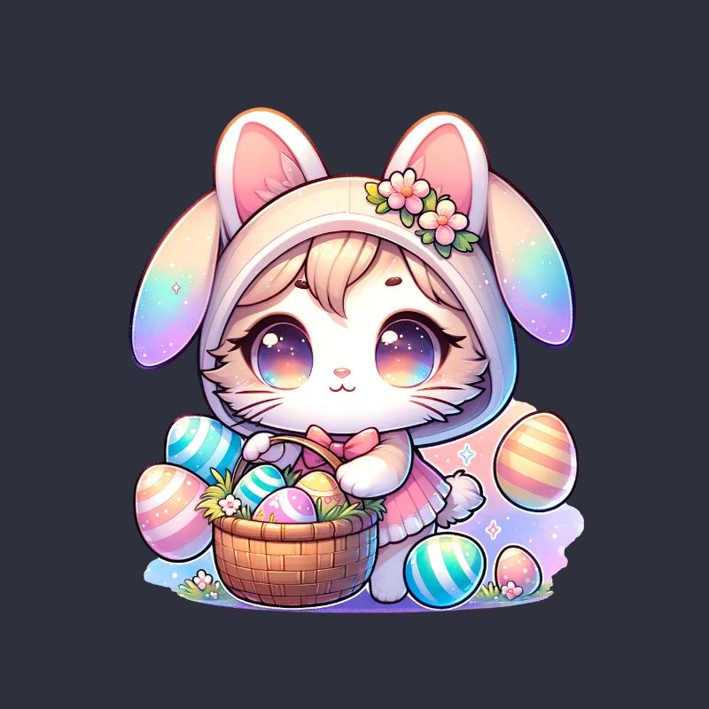 A Kitty With a Bunny Outfit Delivering Easter Eggs