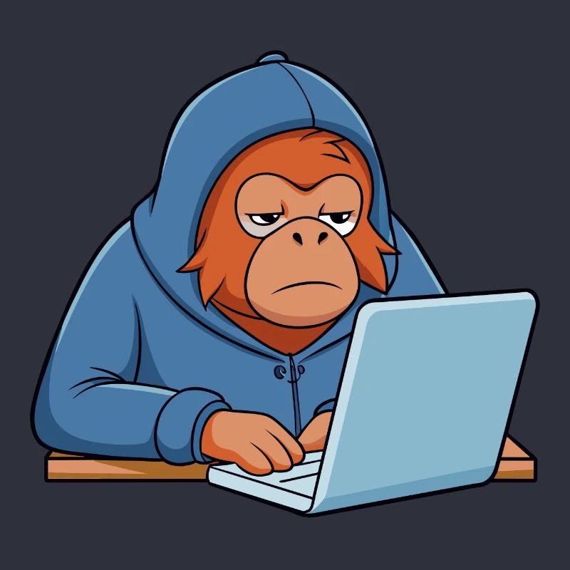 Mignon orang-outan hacker dans un sweat à capuche devant le PC