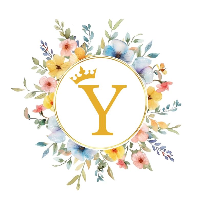 Y Monogramm, Blumen-Kreis, personalisierbar