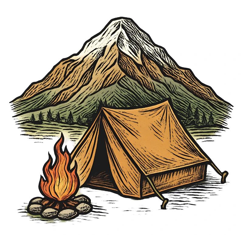 Mountain camping tent evening
