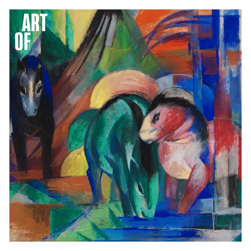 Franz Marc: Tre cavalli nell'acqua della foresta, 1913