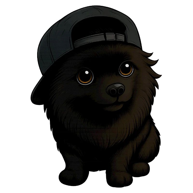 Funny Spitz Dog with Cap and Expression