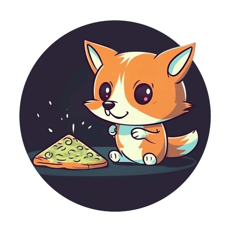 Cute fox watches TV and eats pizza