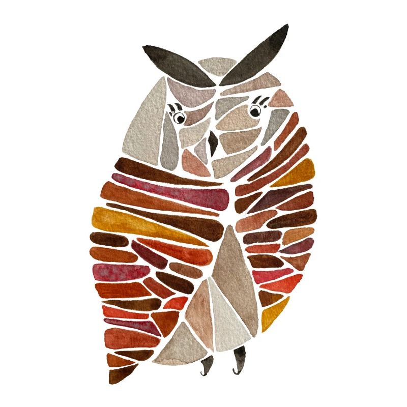 Owl in ornament pattern in beige/brown/red