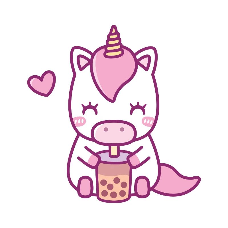 Süßes Einhorn, das Boba-Tee trinkt
