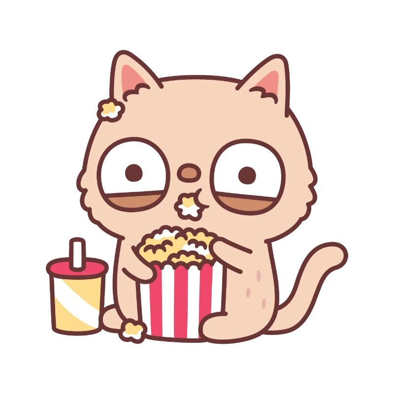 Drôle de chat à la crème mangeant du maïs soufflé