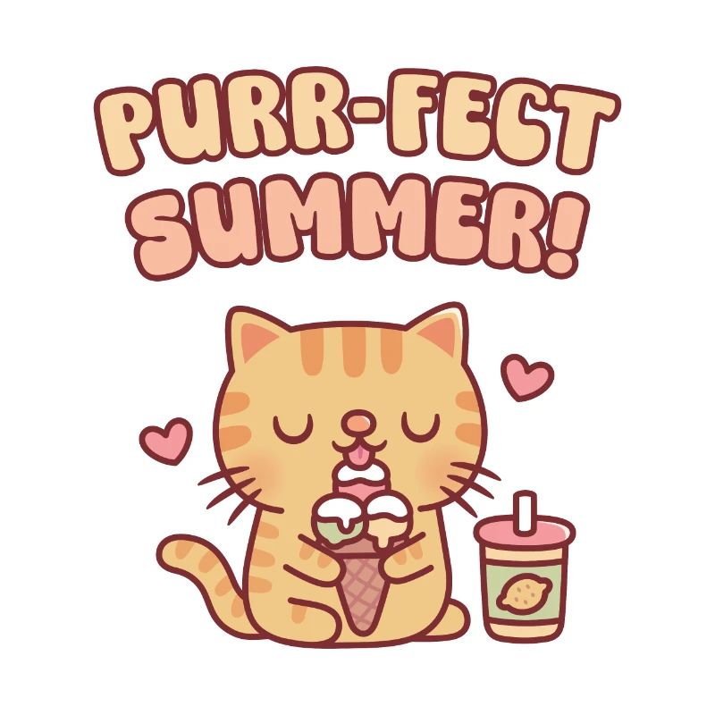 Niedliche getigerte Katze, die Eis isst Purrfect Sommer