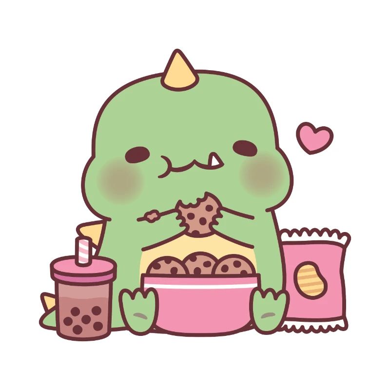 Dinosaure mignon grignotant des biscuits