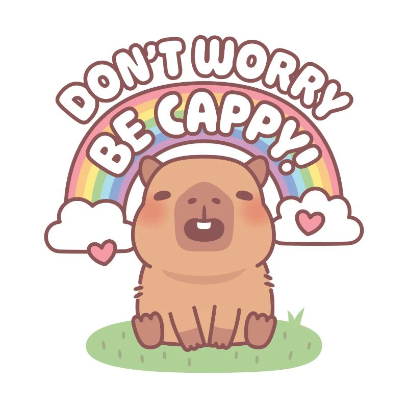 Cute Capybara With Rainbow Don't Worry Be Cappy