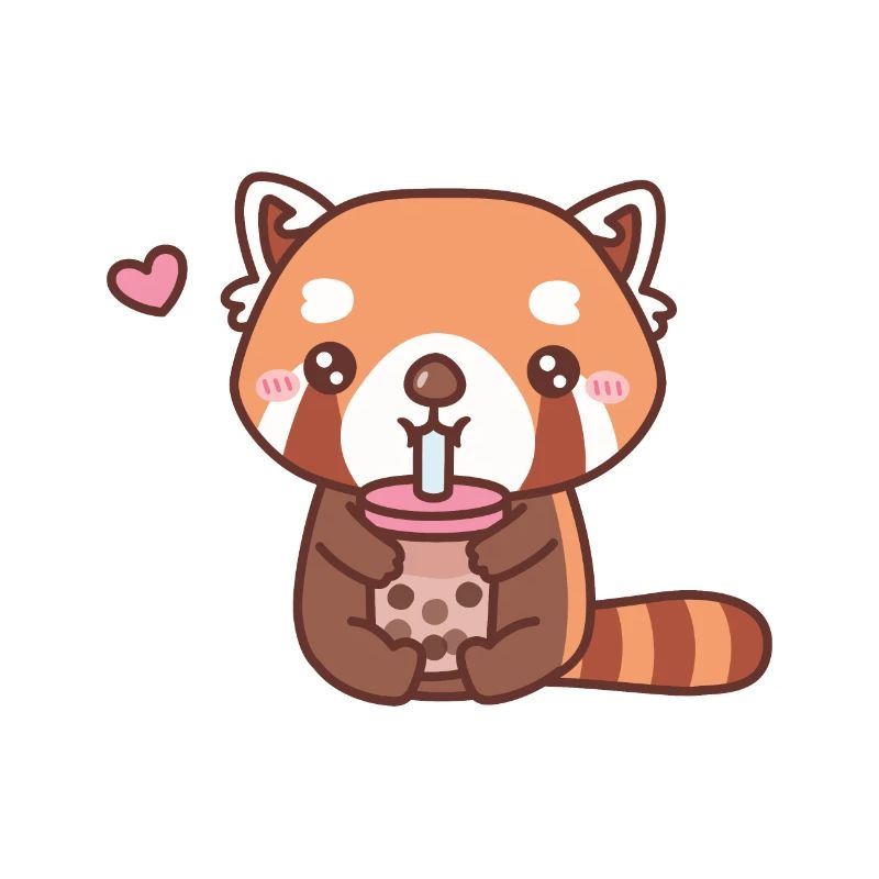 Cute Red Panda Loves Bubble Milk Tea