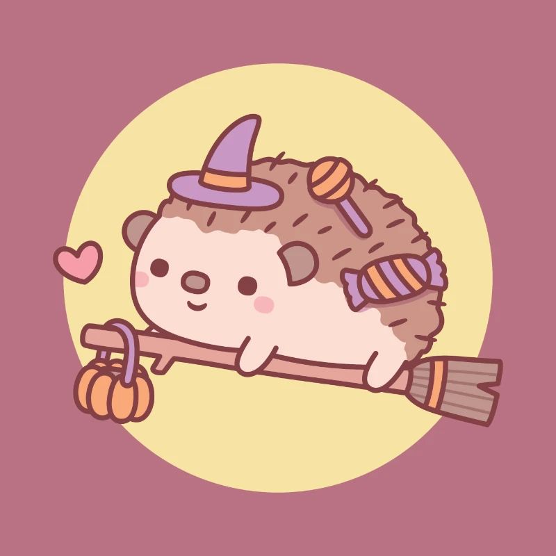 Mignon hérisson sorcière sur balai volant Halloween