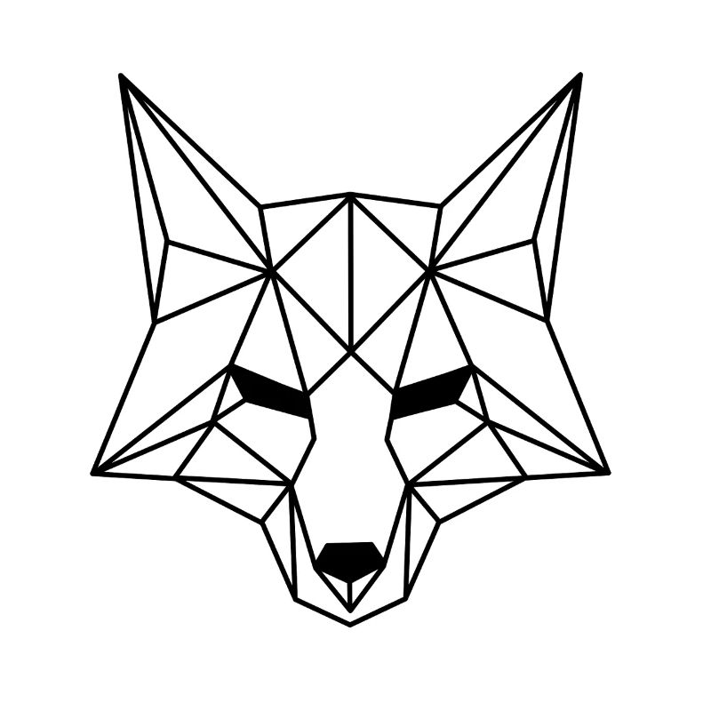 Black White Fox Illustration Polygon Design