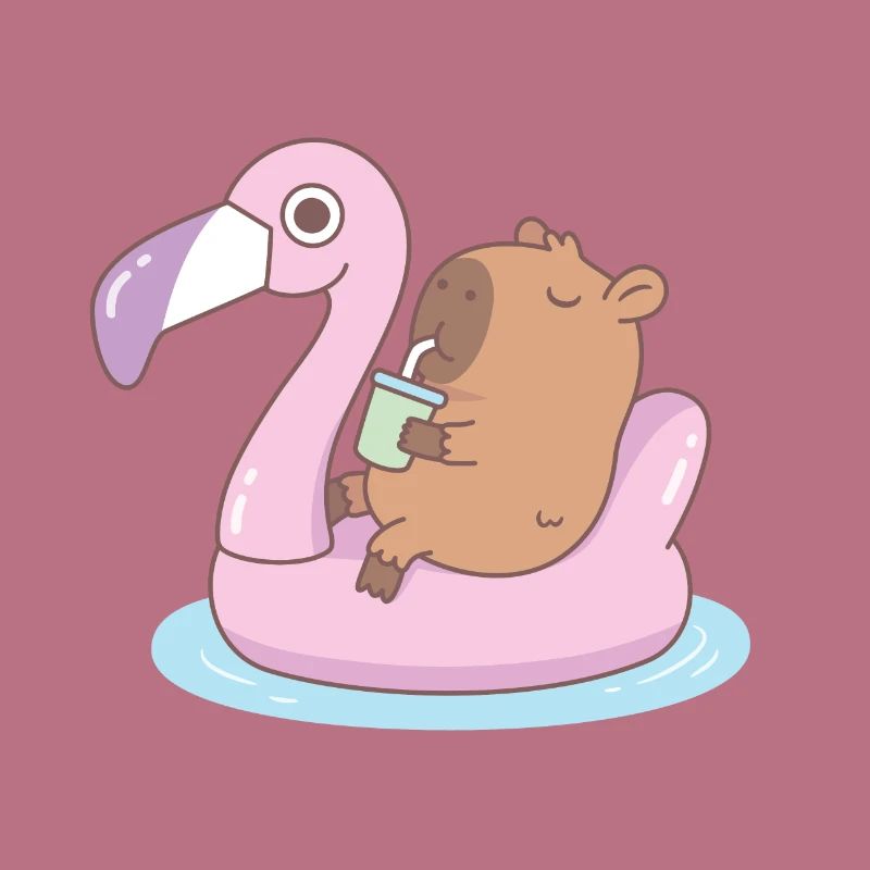 Cute Capybara Relaxing On Flamingo Pool Float