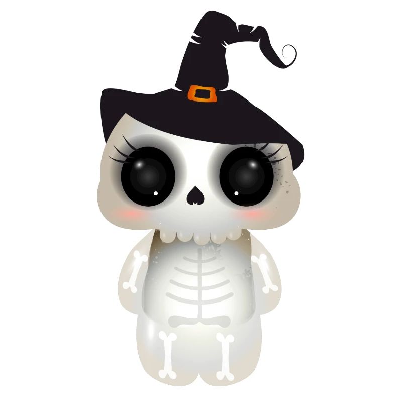 cute skull with black witch hat