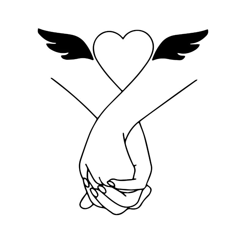 Drawing friendship hands fingers wings heart