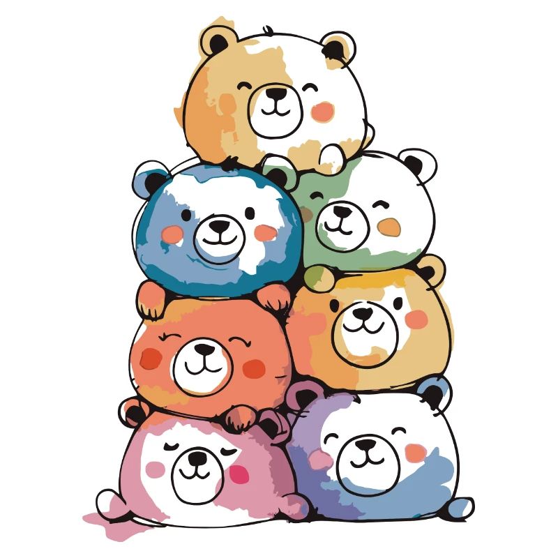 Colorful Bear Stack – Cute Watercolor