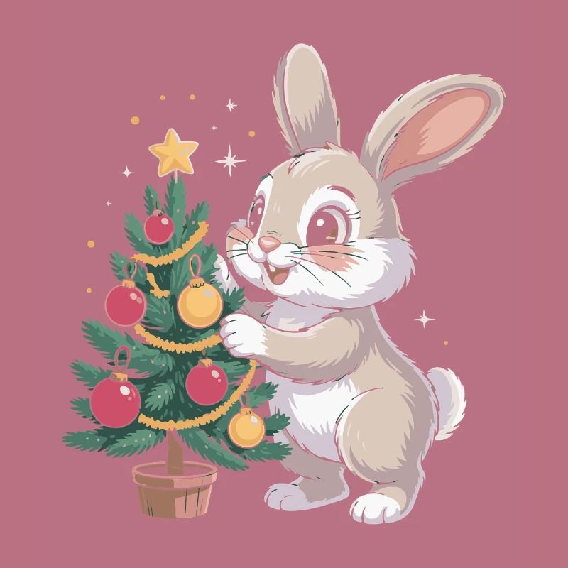 Easter bunny decorates tree