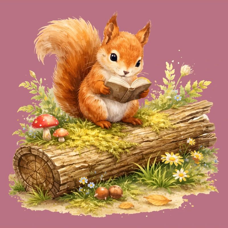 Eichhörnchen liest Buch Illustration 