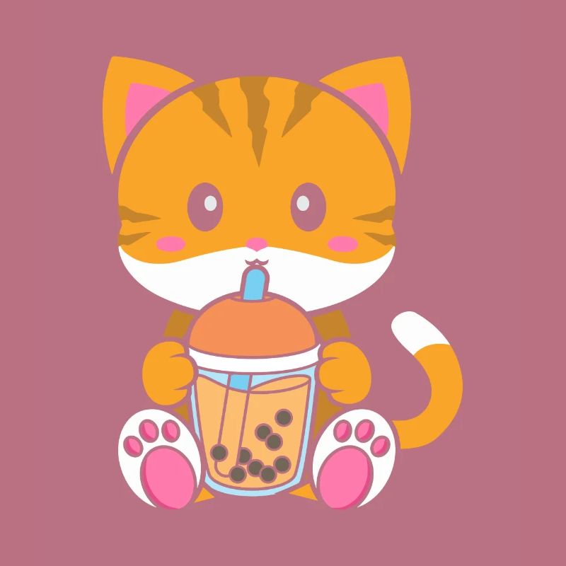 Bubble Milk Tea Cat drinks Boba Milk Tea