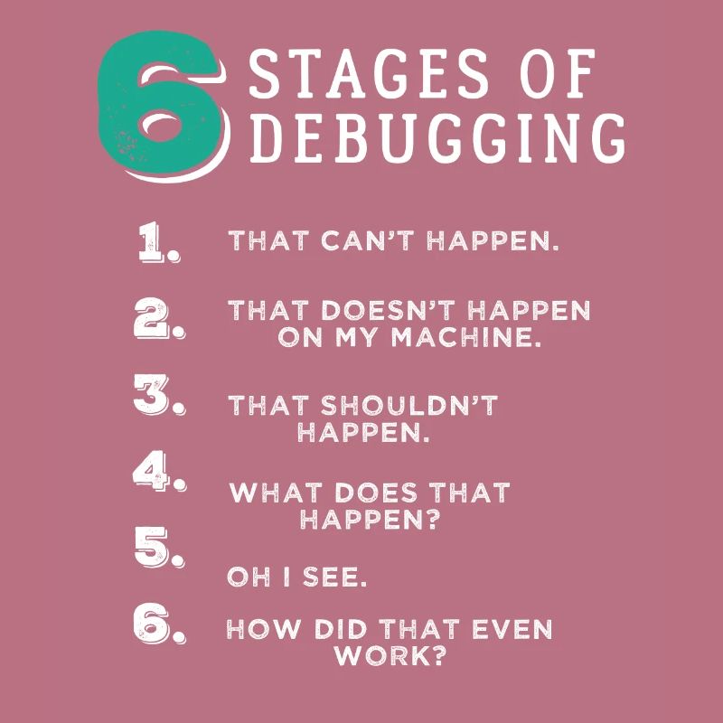 6 Stages of Debugging T-Shirt Bug Coding Computer