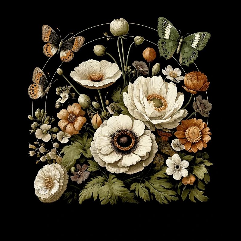 Cottagecore Schmetterlinge Mit Blumen