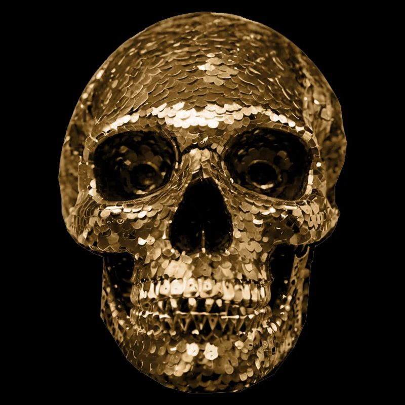 Skull,metallic,sequins,rivets,gold