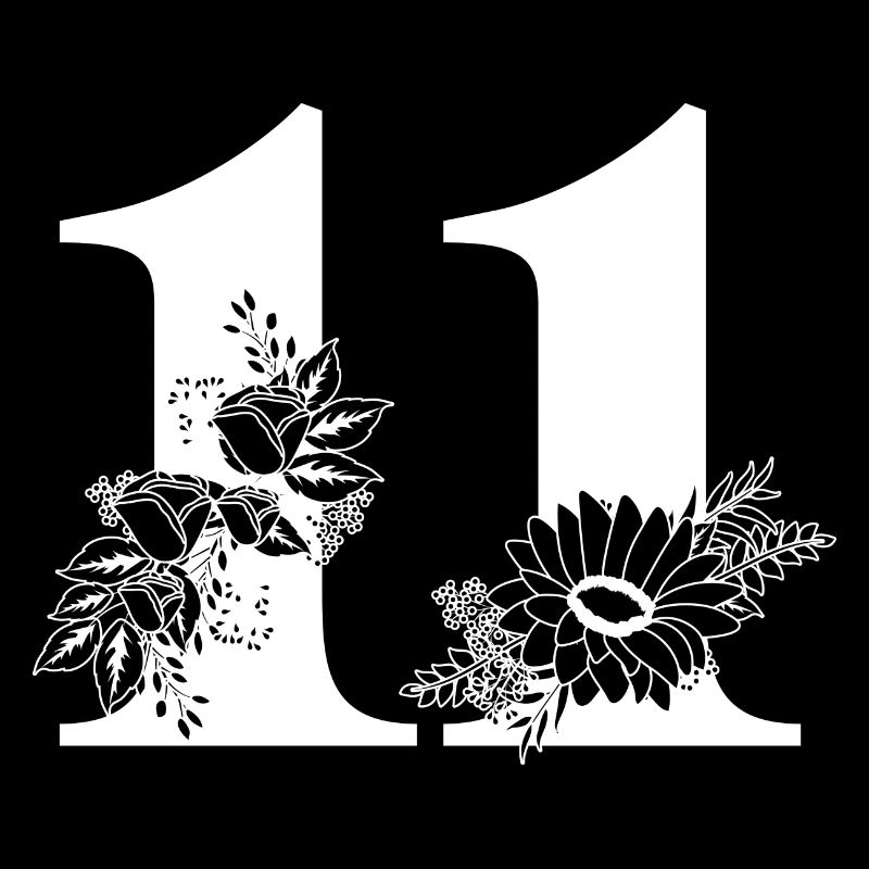 Nummer 11 Schwarze Blumen -11. Geburtstag Blumen