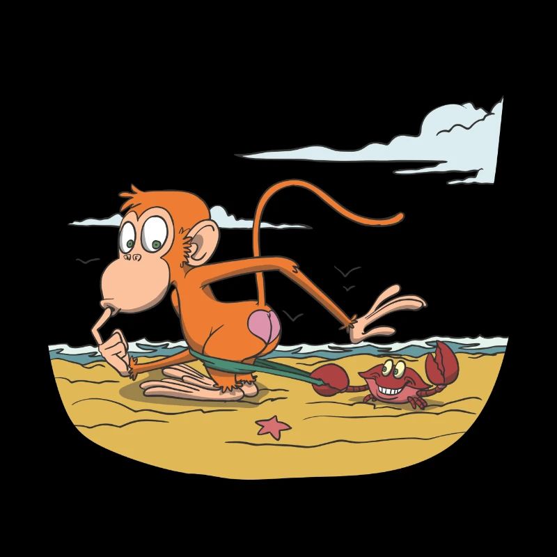 Monkey on the beach with crab
