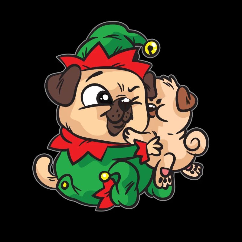 Onze carlins câlinent la robe de Noël